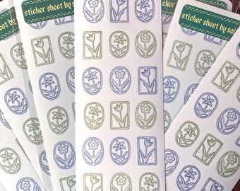Stippled Floral Sticker Sheet | Whimsical Mini Flower Stickers