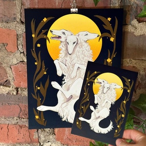 borzoi cerberus art print (8.5x11&quot; or 4x6&quot;)