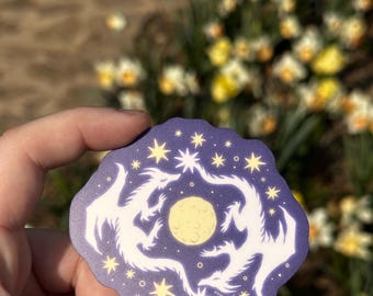 Handmade Dragon Moon Vinyl Sticker: Fantasy Lunar Art