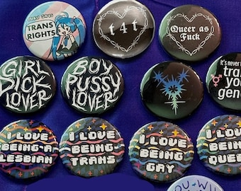 Queer Pinback Buttons: funny trans 1.5" Pins