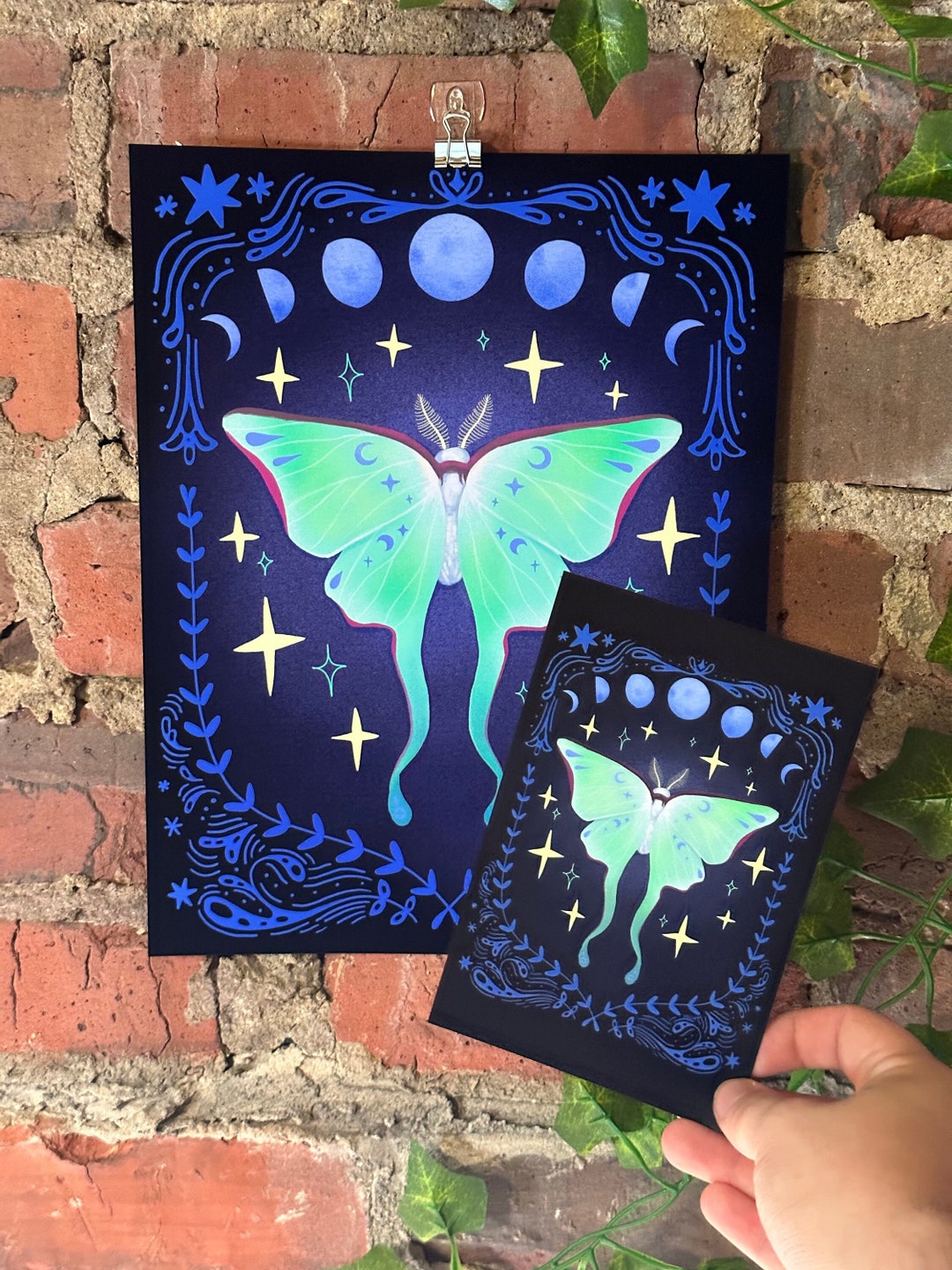 Luna Moth Moon Phase Art Print (8.5"x11" or 4x6") - Etsy