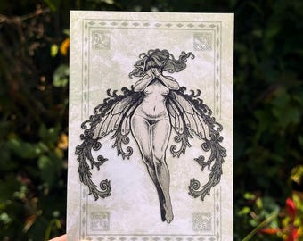 curly wing fairy mini print / faerie folk postcard 4x6"