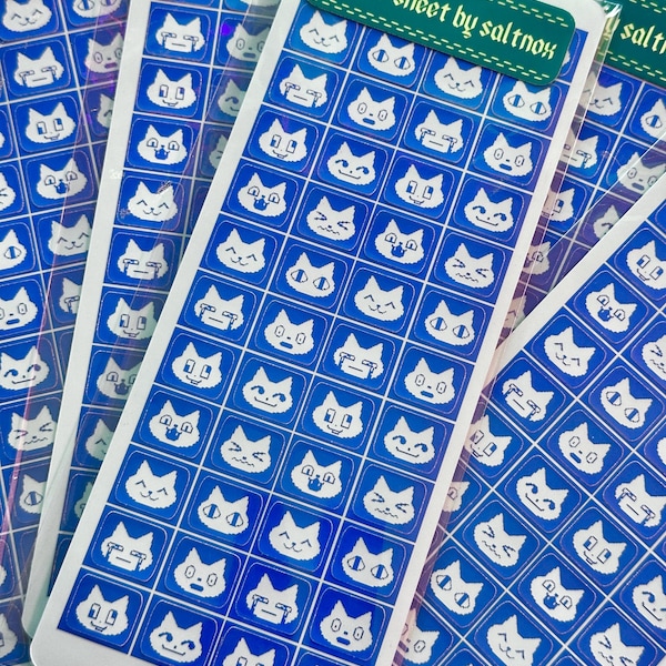 cat emote sticker sheet: y2k cat lover journaling stickers