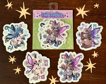 fairy critters sticker pack | dog, bunny, cat, unicorn magic faeries