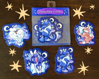 Sleepy Animal Sticker Pack: Dog, Bunny, Cat, Swan