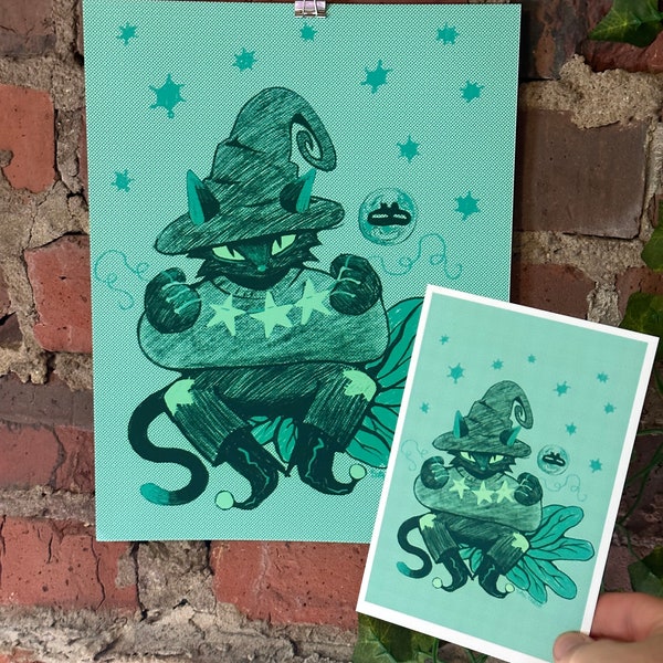 witch cat fantasy art print (8.5x11" or 4x6")