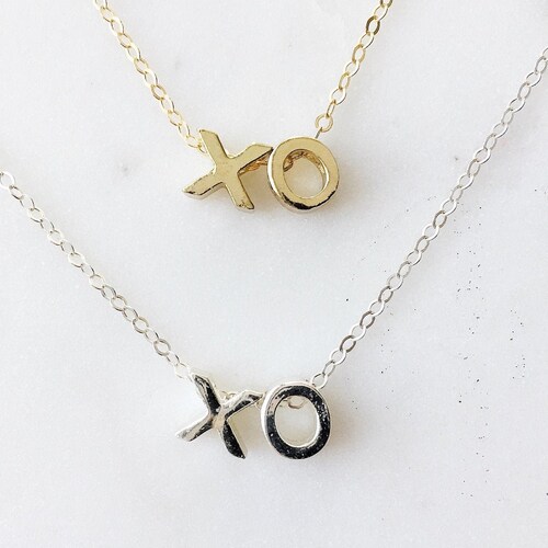 XO Gold CZ Necklace Xo Gold Necklace Xo Necklace Gold Charm Etsy