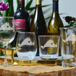 Martha's Vineyard Glassware Marthas Vineyard Wine Glasses Massachusetts Barware Hand Etched Drinking Glasses Wedding Gifts image 6