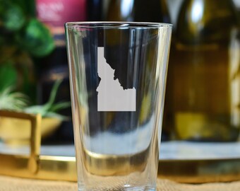 State of Idaho Barware; Boise, Idaho Glasses; University of Idaho Glassware; Boise State; Brigham-Young Glassware; Stemless Wine Glasses