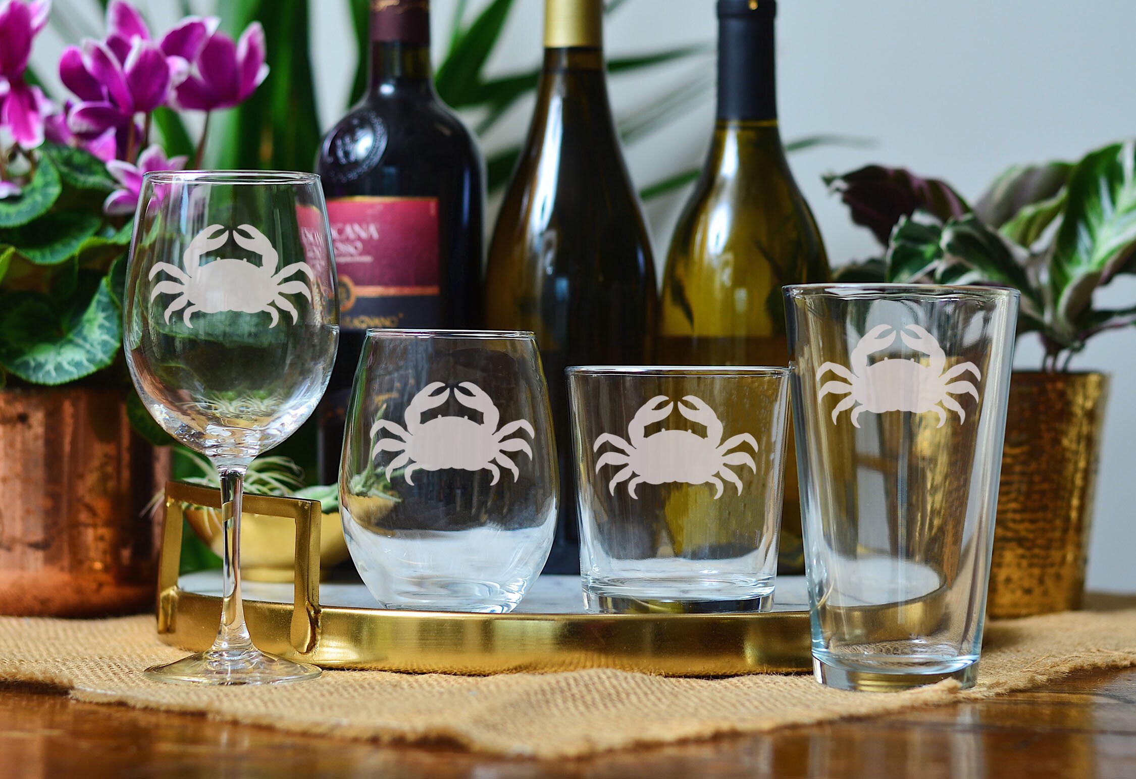 State of Maryland Barware University of Maryland Glass Etching Crabbing