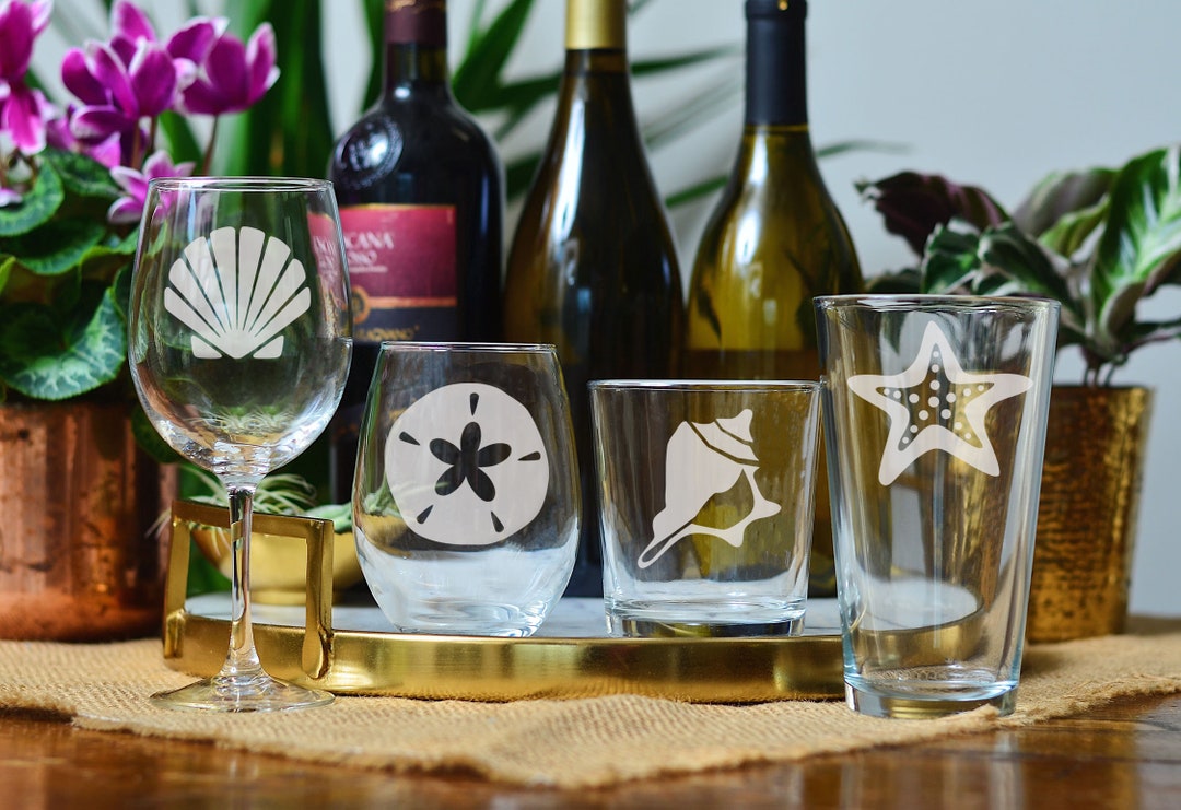 Set of Seashell Glasses; Ocean Wine Glassware; Starfish, Scallop ...