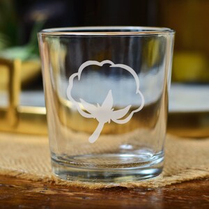 Cotton Boll Barware Cotton Blossom Boil Wine Glass Etched Double Old Fashioned Glassware Cotton Drinking Glasses Southern Style Wine image 2