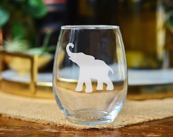 Elephant Wine Glasses; Alabama Barware; University of Alabama Elephant Glass Etching; Alabama Bar Glasses; Fraternity Gifts