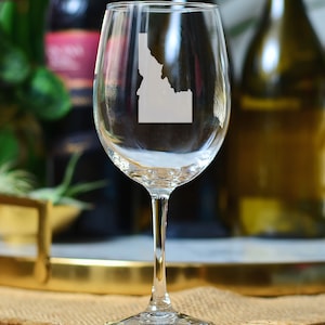 State of Idaho Barware; Boise, Idaho Glasses; University of Idaho Glassware; Boise State; Brigham-Young Glassware; Stemless Wine Glasses