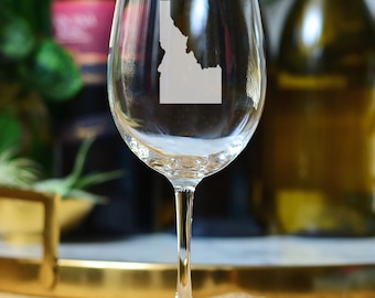 State of Idaho Barware; Boise, Idaho Glasses; University of Idaho Glassware; Boise State; Brigham-Young Glassware; Stemless Wine Glasses