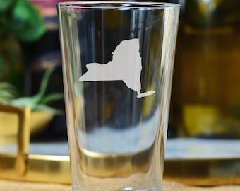 State of New York Glassware; Albany; NCY; State of New York Silhouette; NYC Motif; Wine Glass; Whiskey Decanter; Hand Etched; Big Apple
