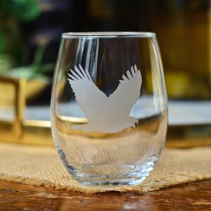 Eagle Wine Glasses Auburn University Barware Auburn Eagle Glass Etching Auburn Tigers Barware Auburn Glasses Stemless Wine Stemless Wine Glass