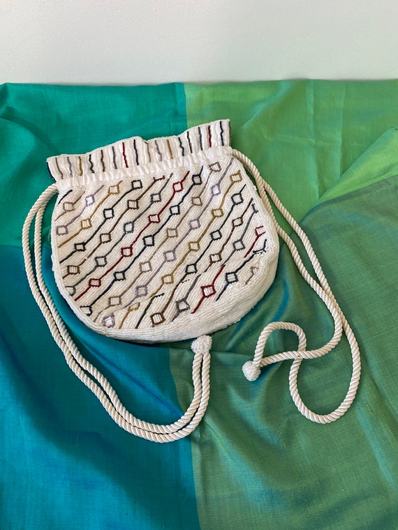 NINA RICHI RARE vintage white beaded drawstring p… - image 3