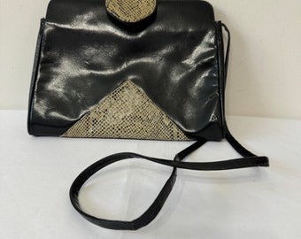 VINTAGE MARAOLO BLACK patent leather shoulder bag with reptile skin