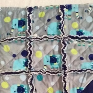 Baby Quilt - Blue Elephants - Baby Rag Quilt