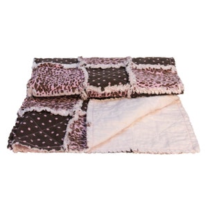 Baby Quilt  - Pink and Brown - Baby Girl Quilt Baby Rag Quilt