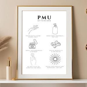 Permanent Makeup Aftercare Guide | PMU Brows, Lips & Microblading Care Tips | Esthetician Wall Art | PMU Artist Decor and Gift | PMU Salon