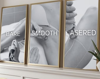 Printable Laser Hair Removal Wall Art | Set of 3 | Esthetician Spa Decor | Greyscale Aesthetic Clinic Prints | Smooth Bare Lasered Posters