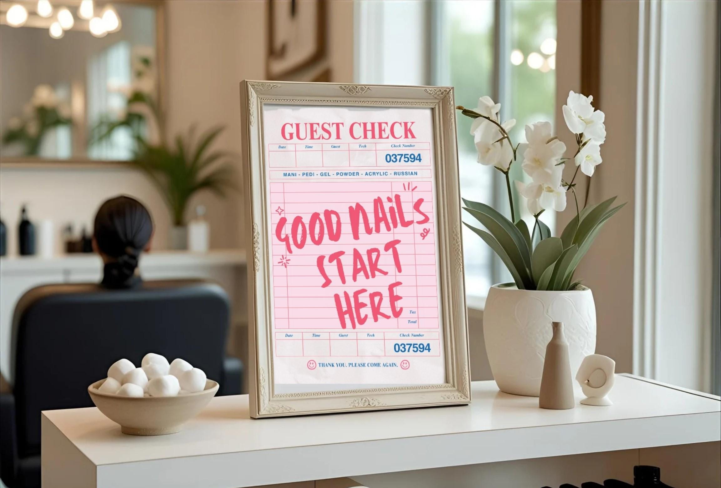 Nail Table Sign Nail Tech Decor | Nail Salon Sign | Good Nails Start Here Guest Check ...