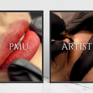 PMU ARTIST Wall Art | Set of 2 | Lip Blush & Microblading Brow Print | Beauty Decor for Permanent Makeup Studio | Gift for PMU Professionals