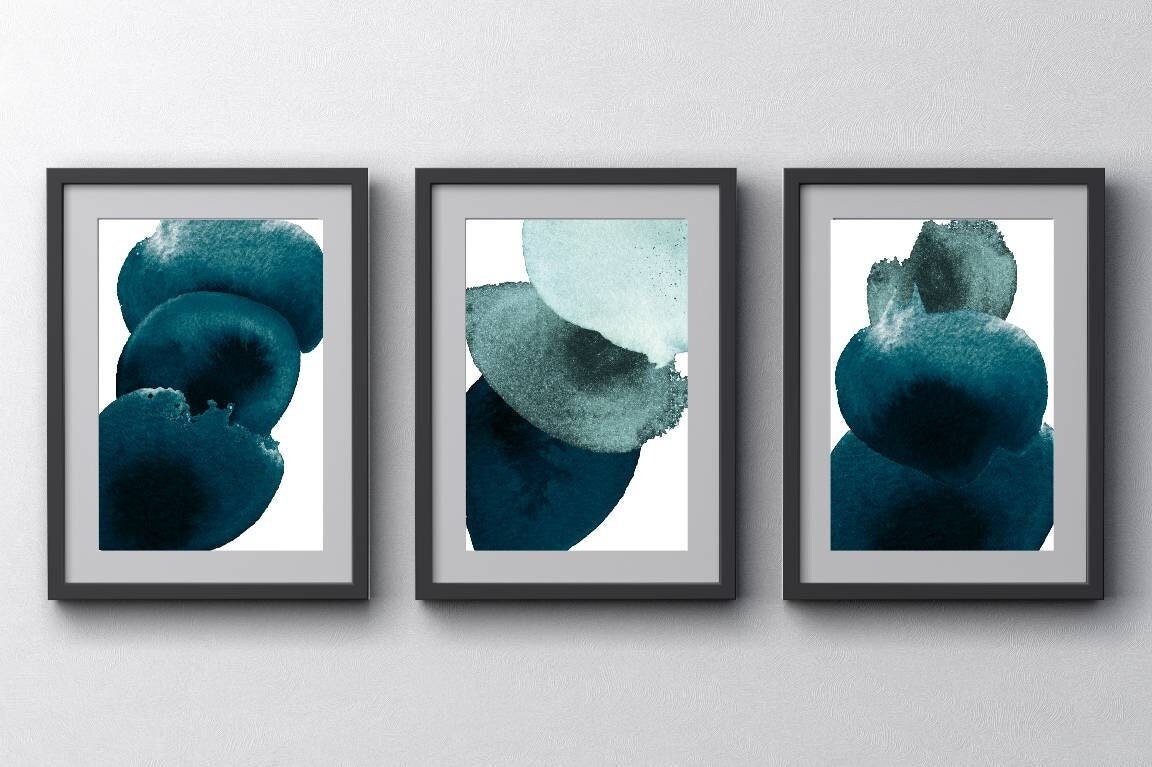 3 Piece Wall Art Indigo Blue Wall Art Abstract Wall Art Etsy