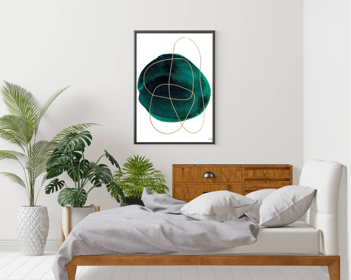 Dark Green Wall Art, Emerald Green Decor, Livingroom Art, Modern