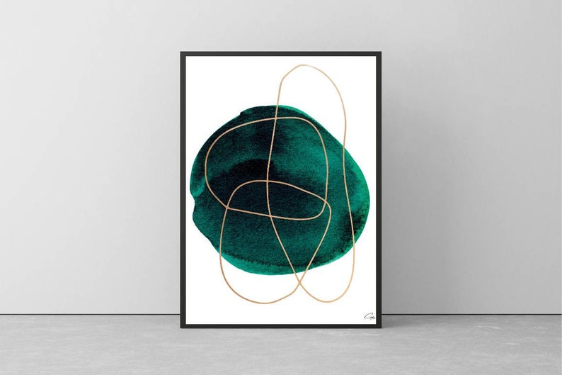 Dark Green Wall Art, Emerald Green Decor, Livingroom Art, Modern