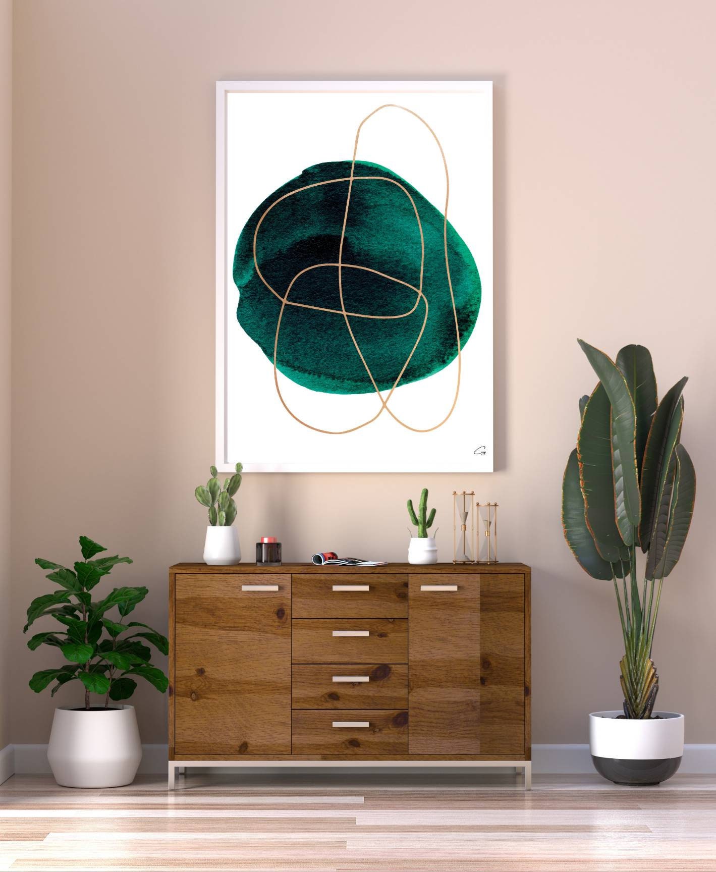 Dark Green Wall Art, Emerald Green Decor, Livingroom Art, Modern