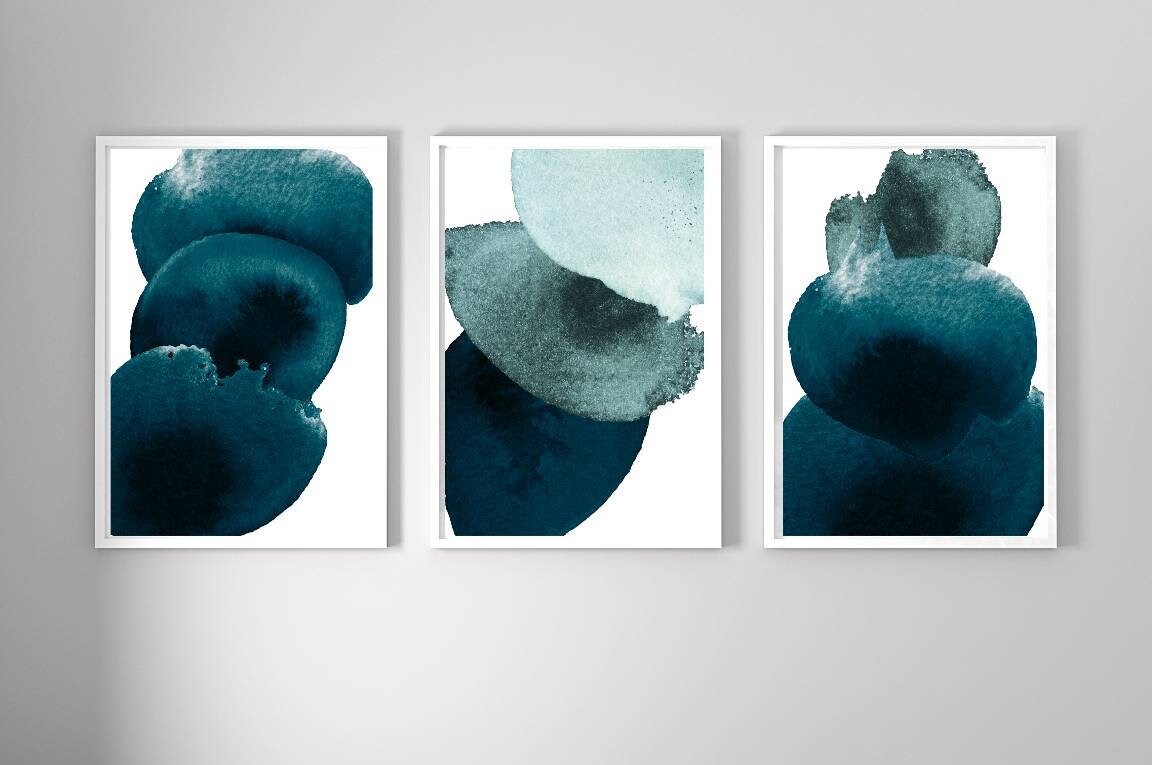 3 Piece Wall Art Indigo Blue Wall Art Abstract Wall Art Etsy