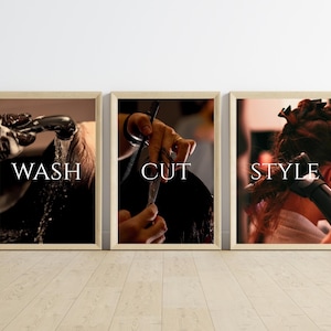 Set of 3 | Hair Salon Wall Art | Barber Shop Art | Hair Stylist Gift | Salon Prints | Hairdresser Gift | Beauty Salon Decor | Wash Cut Style
