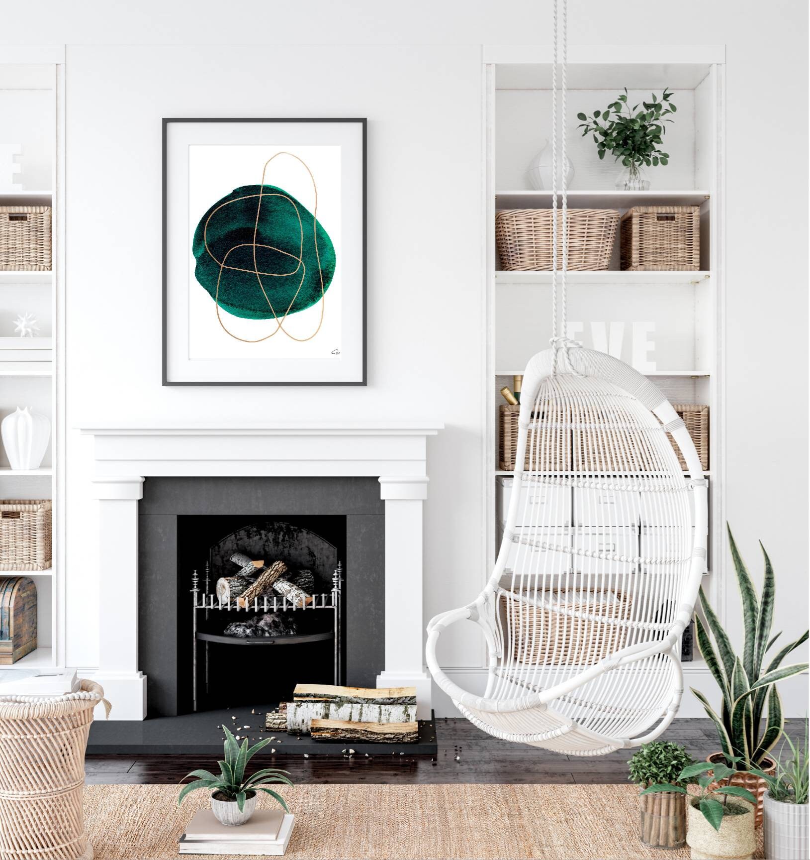 Dark Green Wall Art, Emerald Green Decor, Livingroom Art, Modern