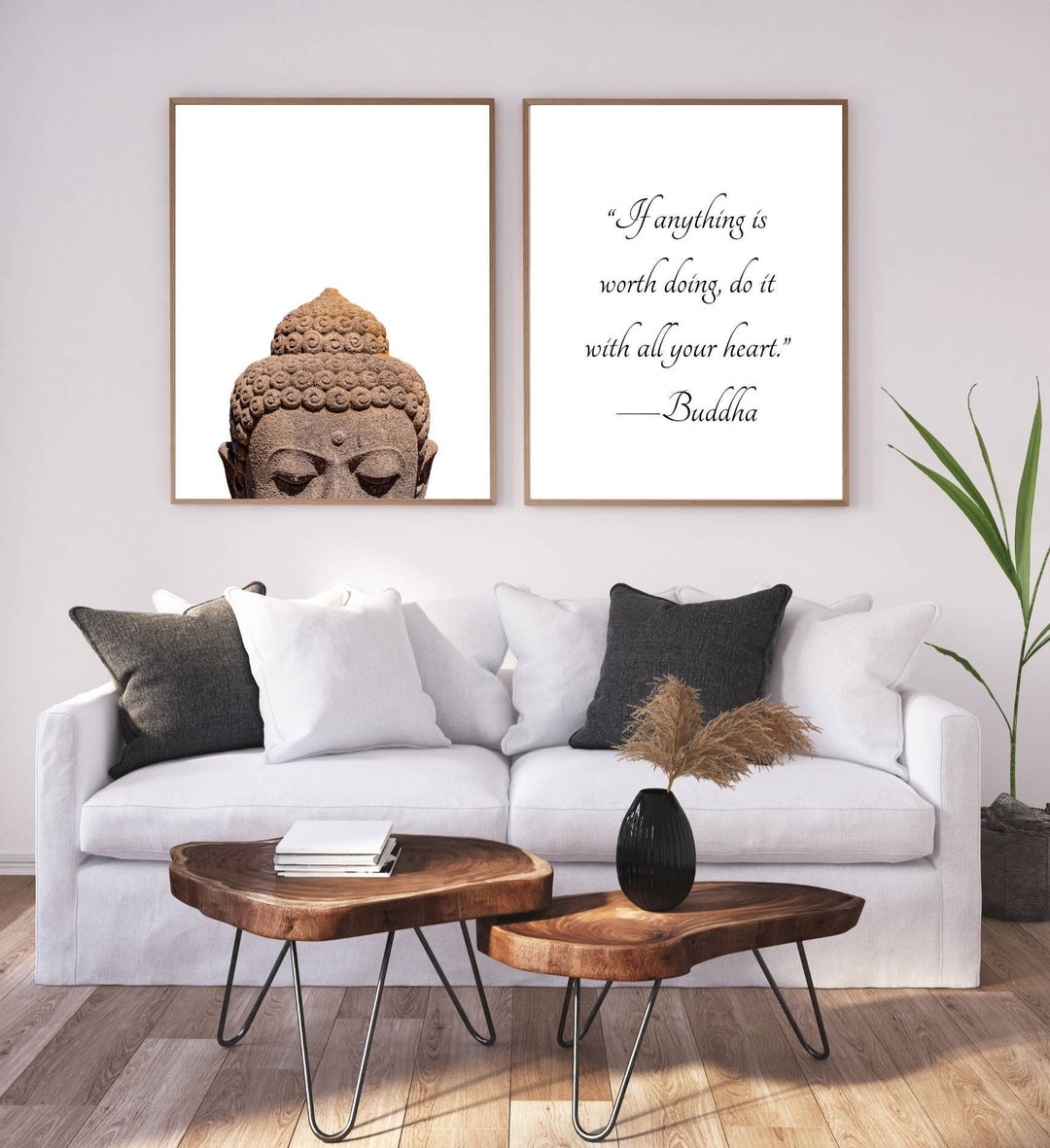 Set of 2 Prints, Buddha Wall Art, Buddha Quote Print, Black and White