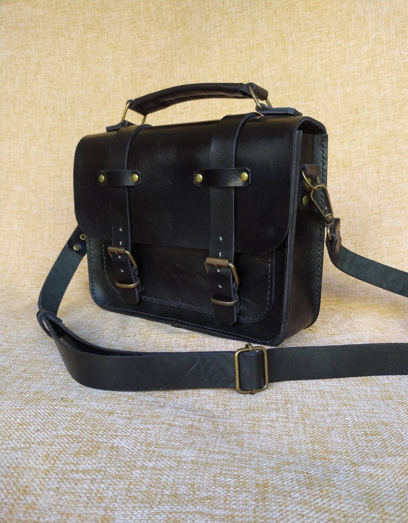 Black Leather Bag Messenger Bag Gift for Him Black Messager - Etsy UK