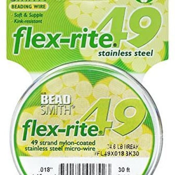 The Beadsmith Flex-Rite 49 Strand Nylon Coated, Stainless-Steel Beading Wire, Jewelry Making Supply (.018 Dia, Black - 30 Ft)