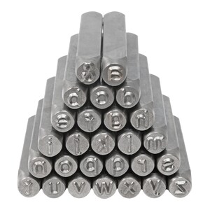 The Beadsmith Steel Alphabet Stamps - Metal Elements - 27-Piece 8mm Lowercase Gothic Font - A-Z Letters Plus “&” Symbol - Storage Case...