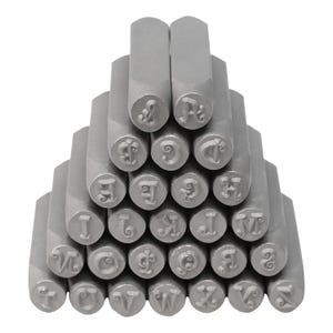 The Beadsmith Steel Alphabet Stamps -Metal Elements- 27-Piece 6mm Uppercase Curlz Font- A-Z Letters Plus “&” Symbol - Storage Case Included
