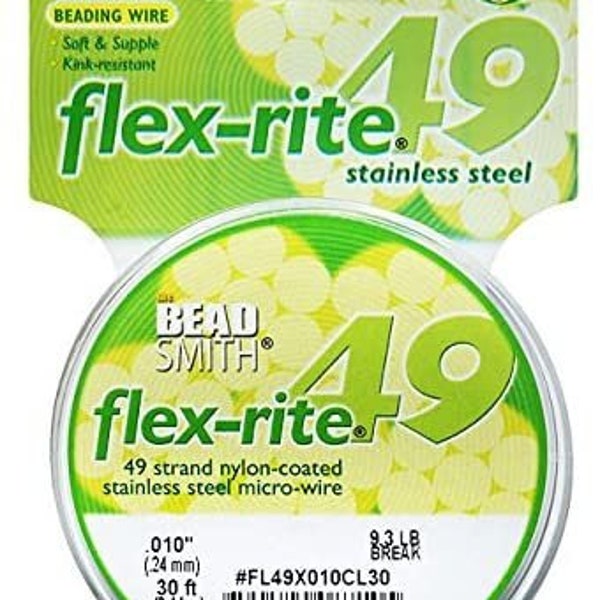 The Beadsmith Flex-Rite 49 Strand Nylon Coated, Stainless-Steel Beading Wire, Jewelry Making Supply (.01 Dia, Clear - 30 Ft)