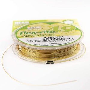 The Beadsmith Flex-rite 49 Strand Beading Wire Metallic Satin Gold .018 30 ft image 1