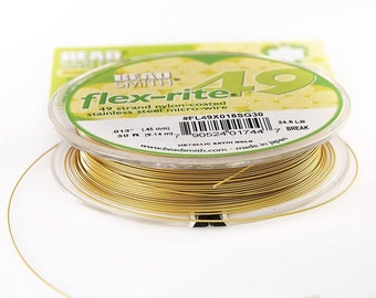 The Beadsmith Flex-rite 49 Strand Beading Wire - Metallic Satin Gold - .018" 30 ft