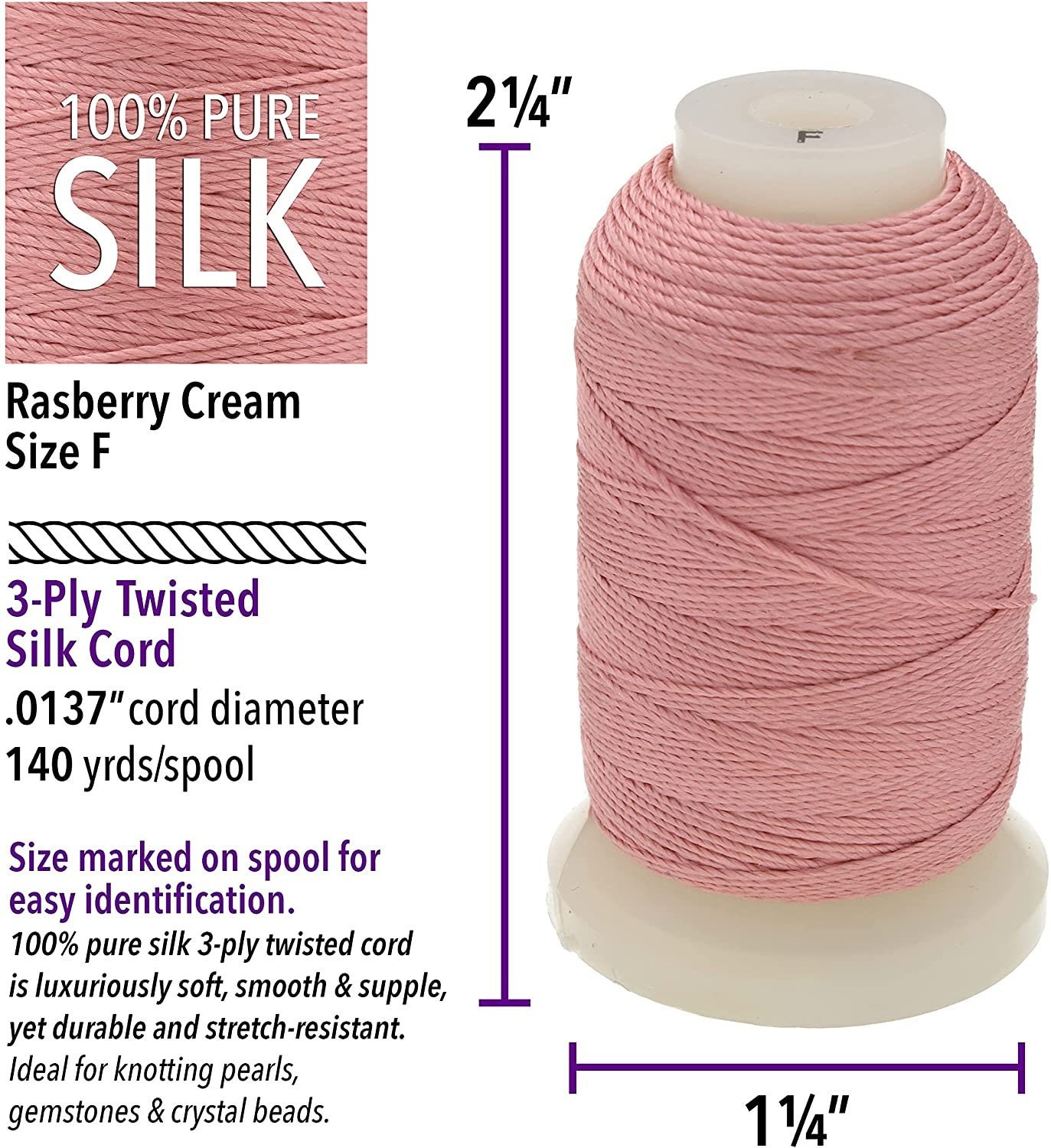 The Beadsmith 100% Silk Beading Thread, Size F, 140 Yards, 1 Spool, White
