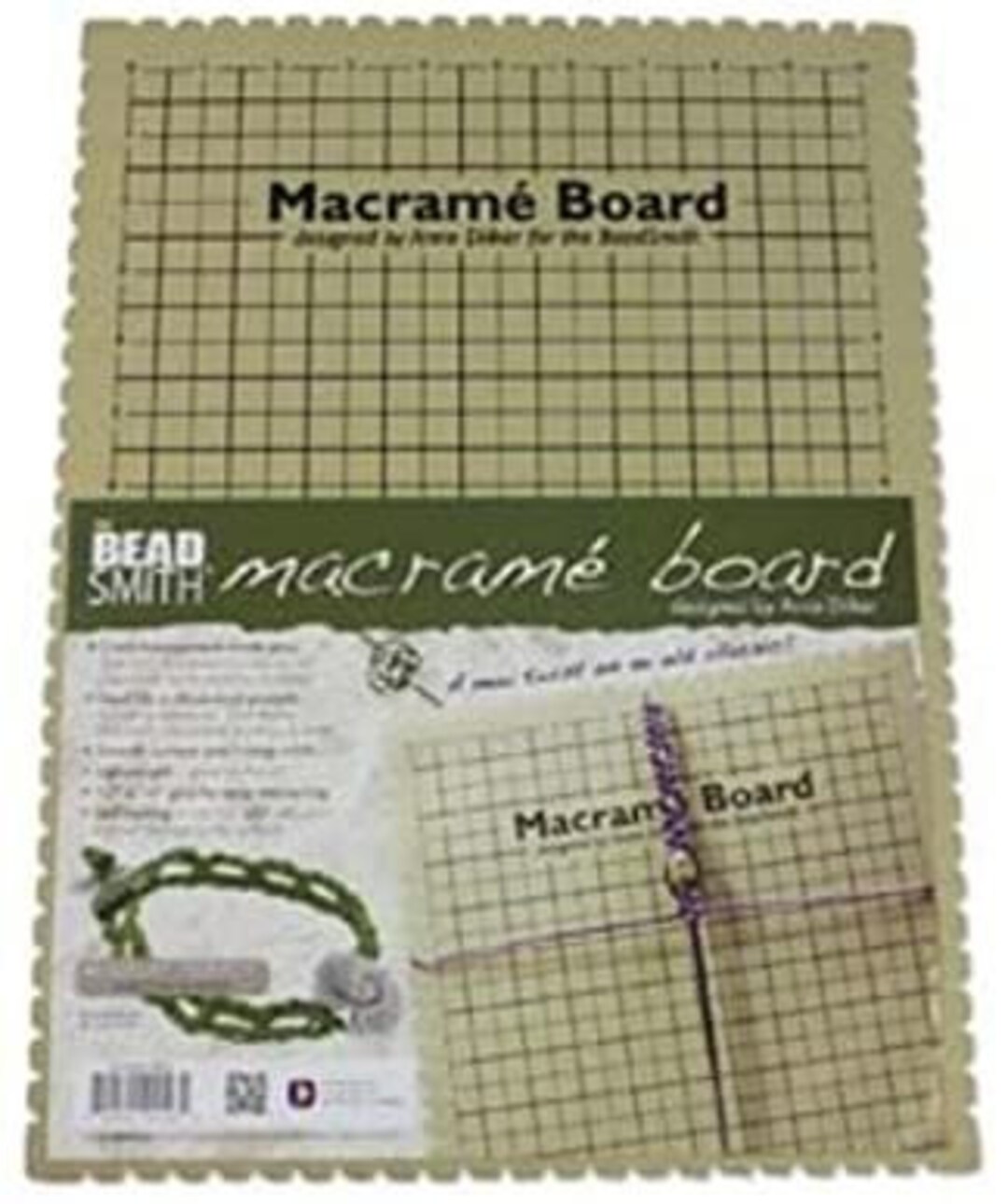 The Beadsmith Macrame Board, 11.5 x 15.5 inches, 0.5-inch-Thick Foam,  10x14 Grid for Measuring, Bracelet Project with Instructions Included,  Create