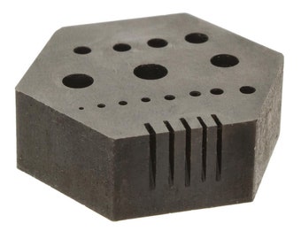 The Beadsmith Hex Anvil – 2” Hexagonal Steel Base–Includes 15 Holes 3/64” x 1/4” (1.2mm-6.4mm) and 5 Slots- For Riveting, Drilling & Staking