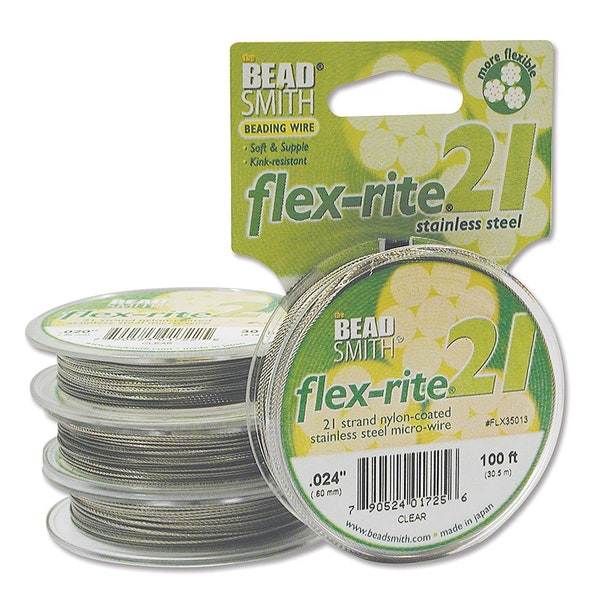 The Beadsmith Flex-Rite Wire – 21 Strand, Nylon Coated, Stainless Steel Beading Wire – Clear Color.024” Diameter, 100-foot Spool –...