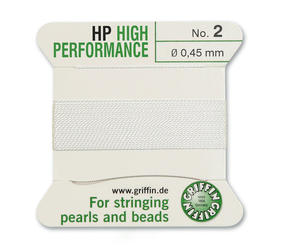Griffin Bead Cord With Needle - White Nylon #4 For Pearl & Gemstone Stringing