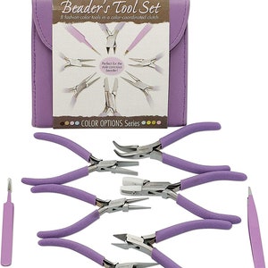 The Beadsmith Fashion Color Pliers – Set of 8 Slimline Color-Coordinated Tools – Matching Clutch in Orchid